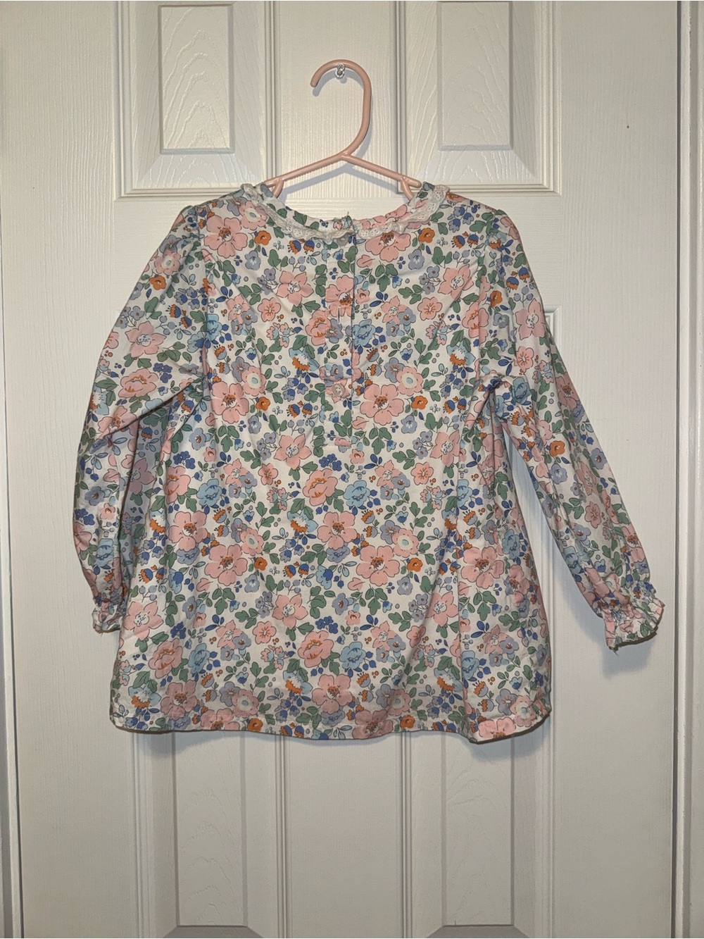 Cecil And Lou Floral Long-Sleeve Blouse in Pastel Pink & Blue Size 5 - Picture 2 of 5